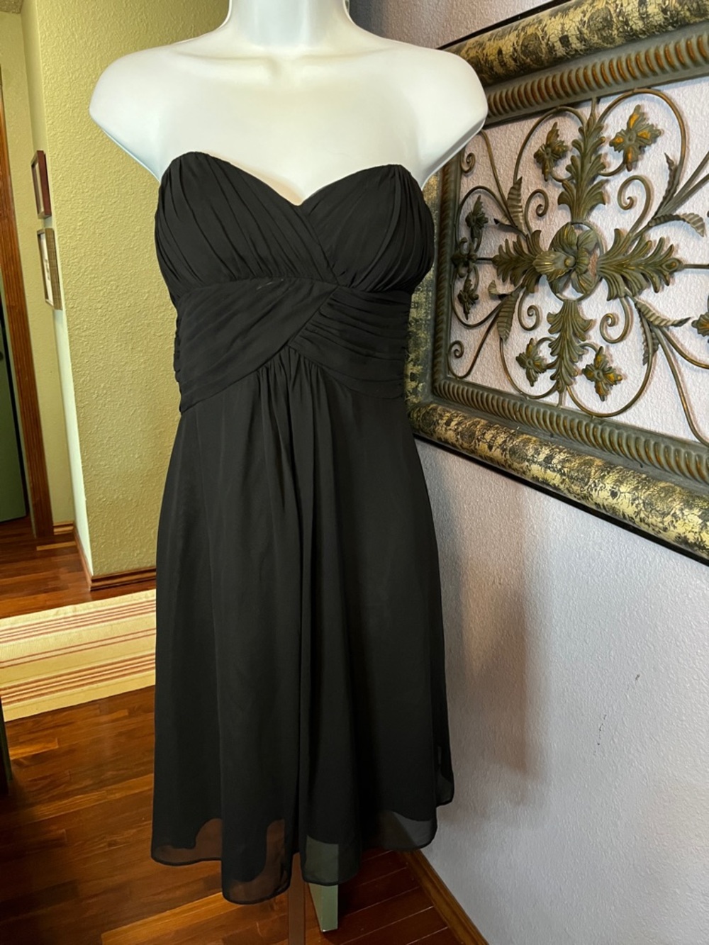 NWT White House Black Market Strapless /Straps Black Chiffon Cocktail Dress Sz 6